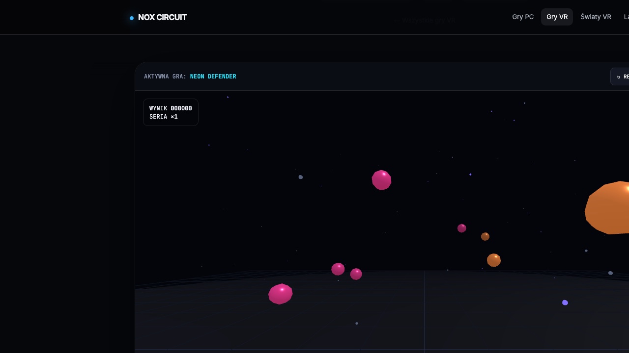 Gameplay Neon Defender — drony w arenie WebXR